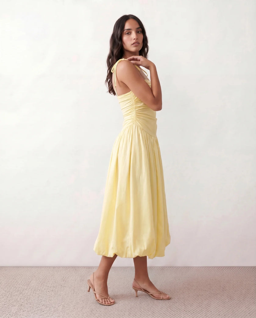 Midi Dress Women Square Neck Spaghetti Strap Low Back A-Line
