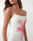 Floral Maxi Dress Women Square Neck Slip Mesh Overlay