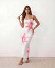 Floral Maxi Dress Women Square Neck Slip Mesh Overlay