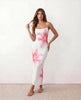 Floral Maxi Dress Women Square Neck Slip Mesh Overlay