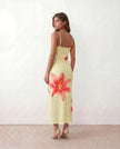 Floral Maxi Dress Women Square Neck Slip Mesh Overlay