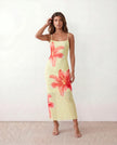 Floral Maxi Dress Women Square Neck Slip Mesh Overlay