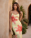 Floral Maxi Dress Women Square Neck Slip Mesh Overlay