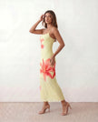 Floral Maxi Dress Women Square Neck Slip Mesh Overlay