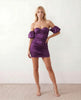 Satin Mini Dress Women Sweetheart Neck Puff Sleeve Ruched Party