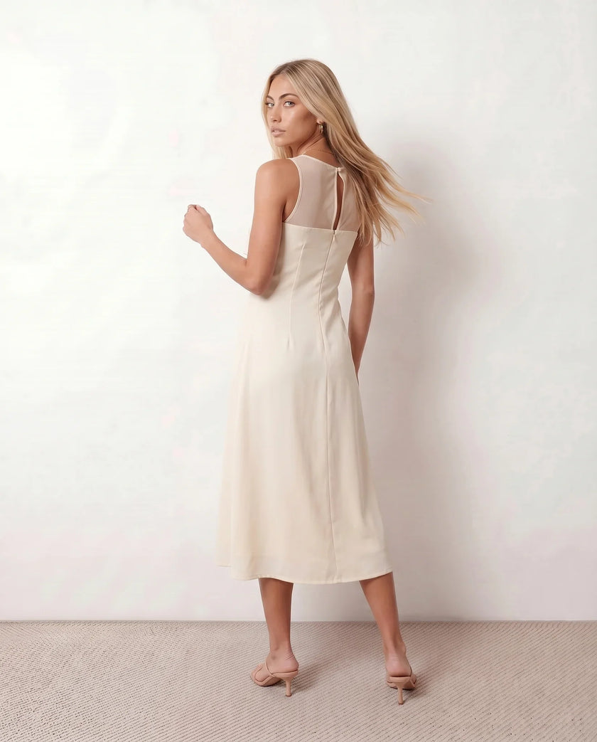 Midi Dress Women Wedding Guest Spaghetti Strap Mesh A-Line