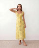 Floral Midi Dress Women Square Neck Corset Low Back Wedding Guest