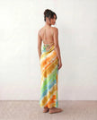 Silk Maxi Dress Women Cowl Neck Spaghetti Strap Open Back Tie-Dye