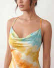 Silk Maxi Dress Women Cowl Neck Spaghetti Strap Open Back Tie-Dye