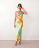 Silk Maxi Dress Women Cowl Neck Spaghetti Strap Open Back Tie-Dye