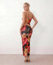 Slip Maxi Dress Women Floral Spaghetti Strap Low Back Round Neck Red Party
