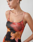 Slip Maxi Dress Women Floral Spaghetti Strap Low Back Round Neck Red Party