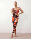 Slip Maxi Dress Women Floral Spaghetti Strap Low Back Round Neck Red Party