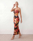 Slip Maxi Dress Women Floral Spaghetti Strap Low Back Round Neck Red Party
