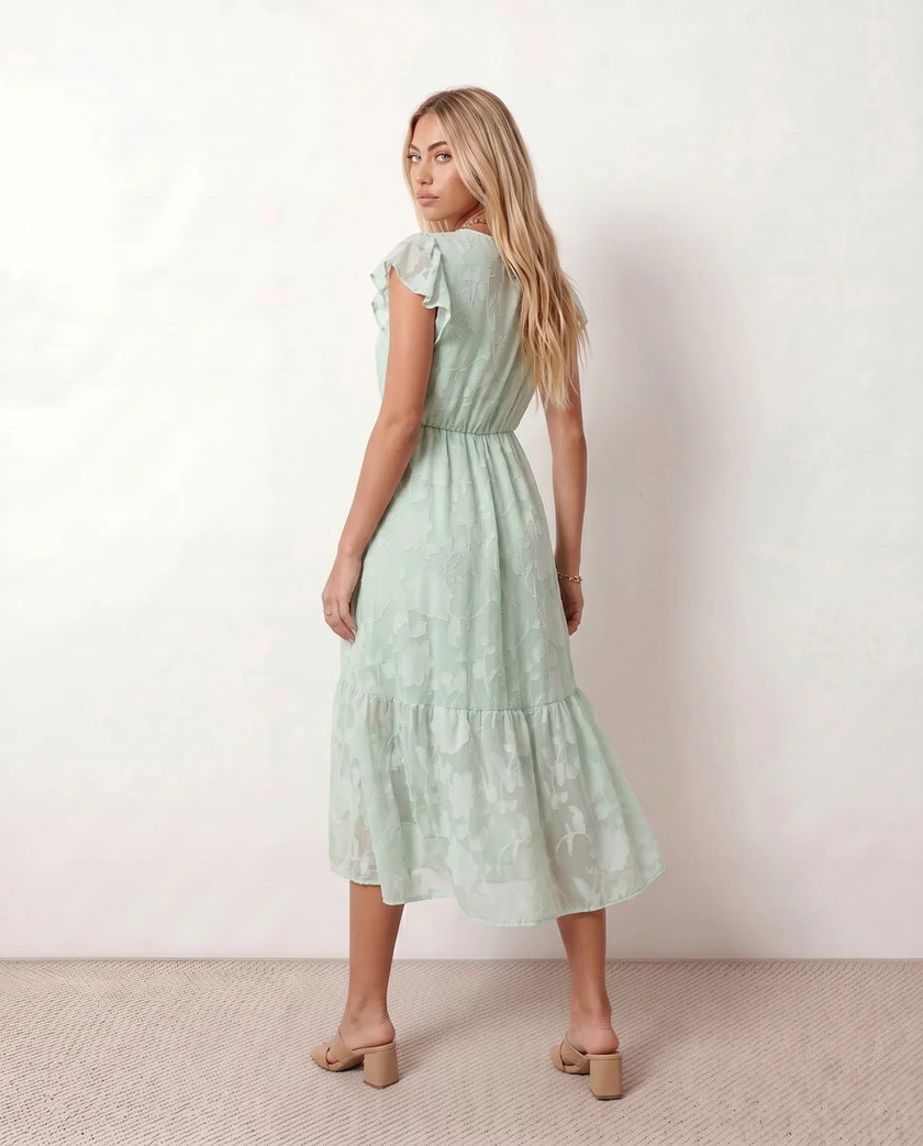 Floral Midi Dress Women Wedding Guest Wrap Front Tiered