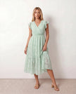 Floral Midi Dress Women Wedding Guest Wrap Front Tiered