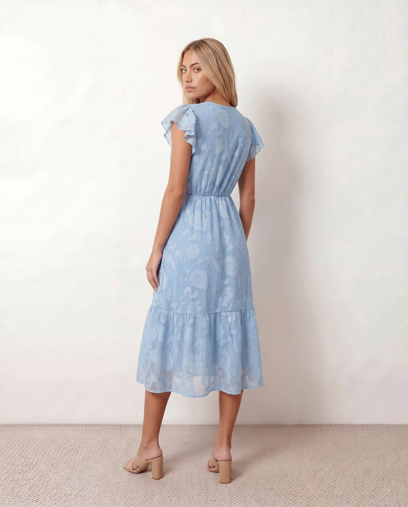 Floral Midi Dress Women Wedding Guest Wrap Front Tiered