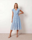 Floral Midi Dress Women Wedding Guest Wrap Front Tiered