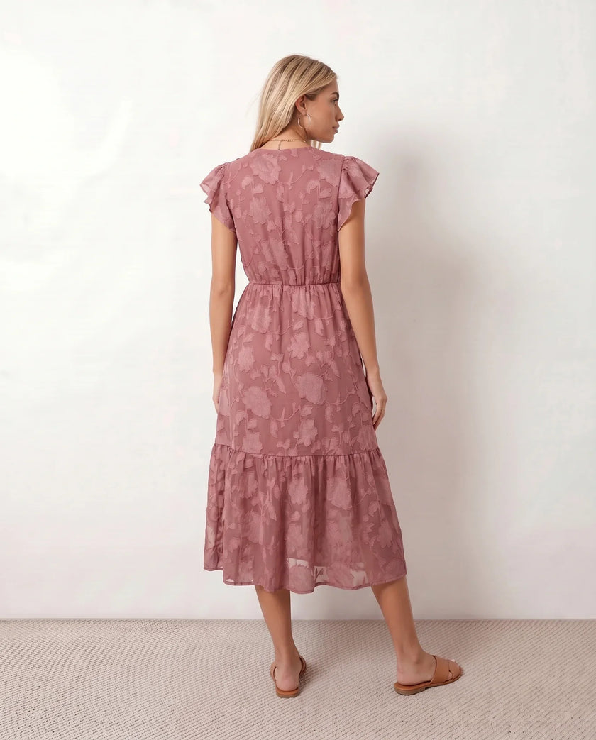 Floral Midi Dress Women Wedding Guest Wrap Front Tiered