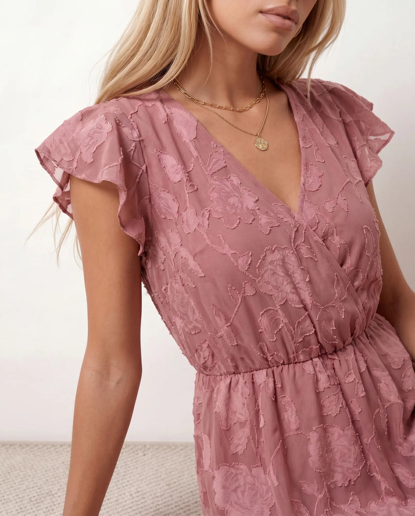 Floral Midi Dress Women Wedding Guest Wrap Front Tiered