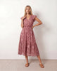 Floral Midi Dress Women Wedding Guest Wrap Front Tiered