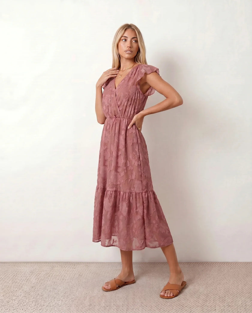 Floral Midi Dress Women Wedding Guest Wrap Front Tiered