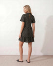 Polka Dot Mini Dress Women Mock Neck Ruffle Chiffon