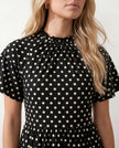 Polka Dot Mini Dress Women Mock Neck Ruffle Chiffon