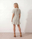 Polka Dot Mini Dress Women Mock Neck Ruffle Chiffon