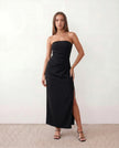 Maxi Dress Women Strapless Square Neck Ruched Fitted Side Slit Cocktail