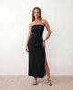 Maxi Dress Women Strapless Square Neck Ruched Fitted Side Slit Cocktail