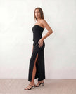 Maxi Dress Women Strapless Square Neck Ruched Fitted Side Slit Cocktail