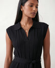 Pleated Midi Dress Women V-Neck Belted Cap Sleeve Cocktail
