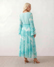 Silk Maxi Dress Women Wedding Guest Tie-Dye V-Neck Long Sleeve
