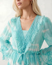 Silk Maxi Dress Women Wedding Guest Tie-Dye V-Neck Long Sleeve
