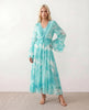 Silk Maxi Dress Women Wedding Guest Tie-Dye V-Neck Long Sleeve