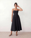 Wedding Guest Midi Dress Women Square Neck Corset Low Back