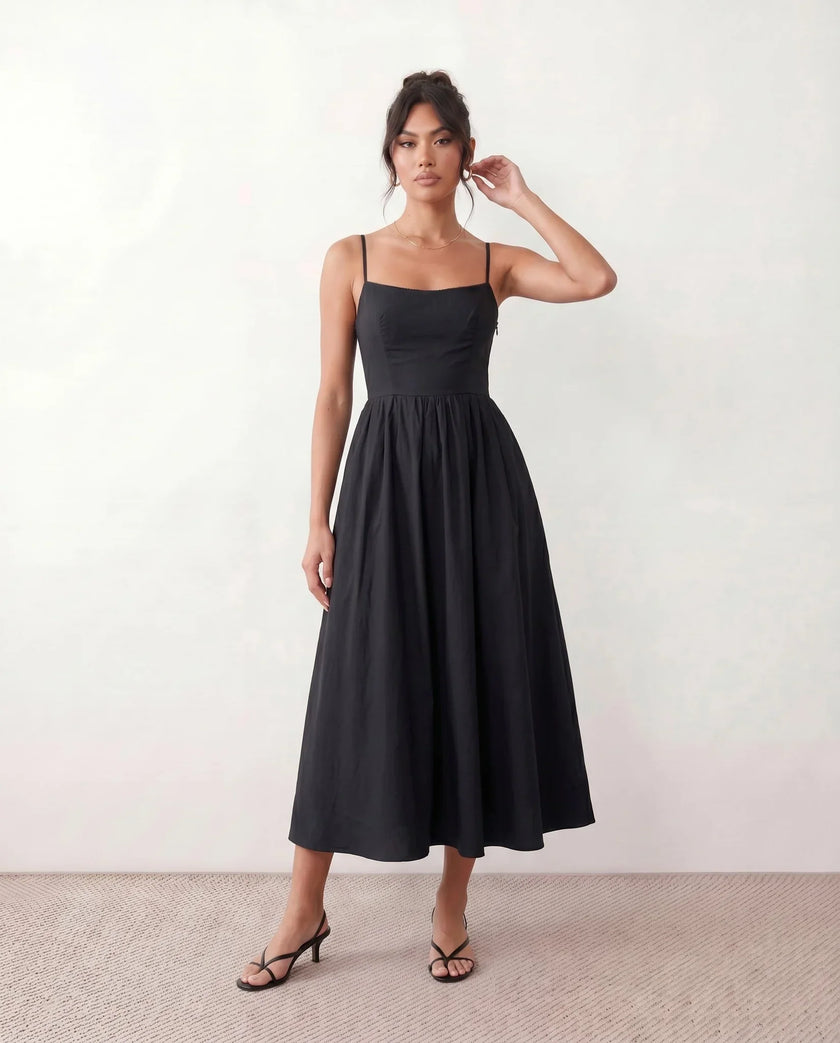 Wedding Guest Midi Dress Women Square Neck Corset Low Back