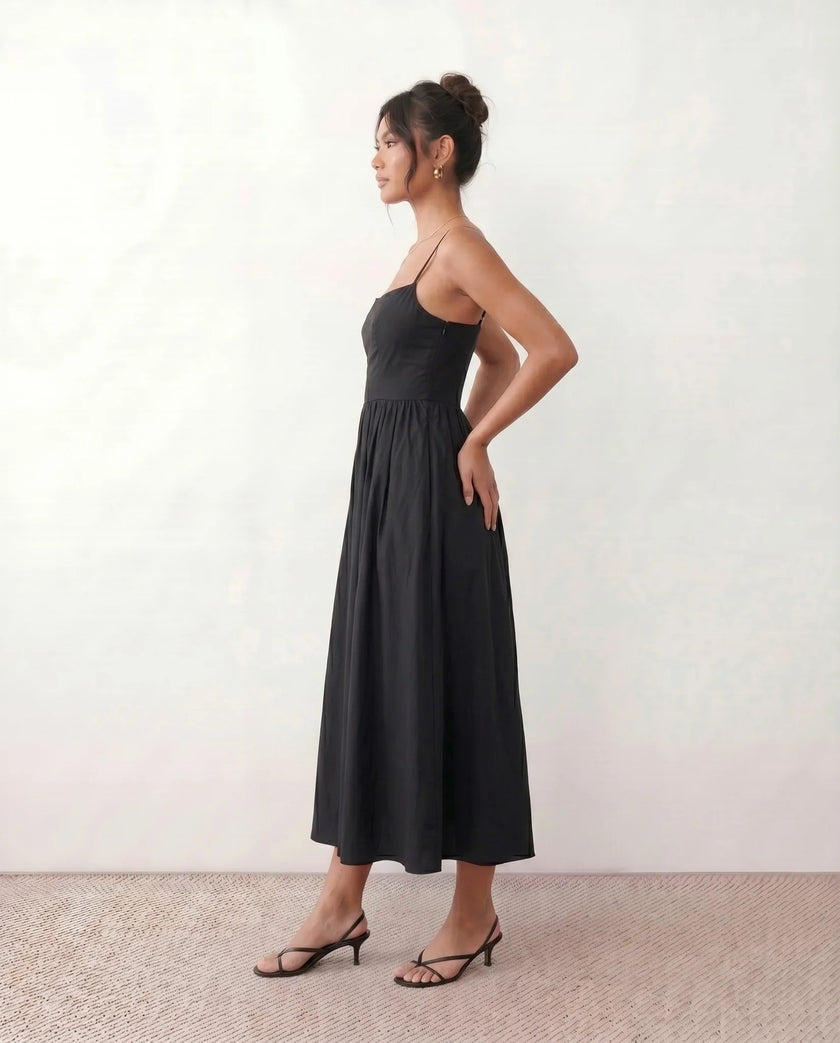 Wedding Guest Midi Dress Women Square Neck Corset Low Back