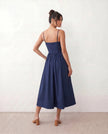 Wedding Guest Midi Dress Women Square Neck Corset Low Back