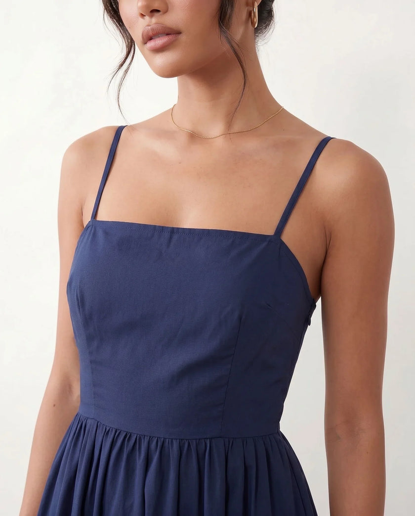 Wedding Guest Midi Dress Women Square Neck Corset Low Back