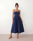 Wedding Guest Midi Dress Women Square Neck Corset Low Back
