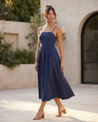 Wedding Guest Midi Dress Women Square Neck Corset Low Back