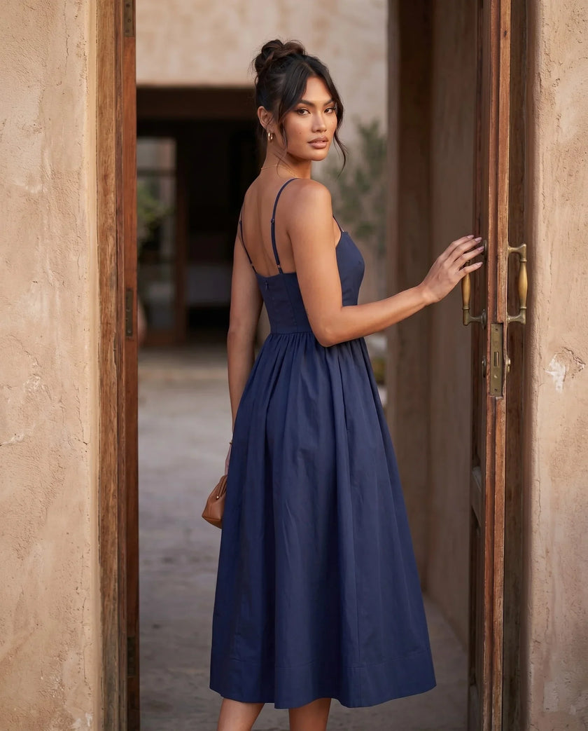 Wedding Guest Midi Dress Women Square Neck Corset Low Back
