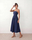 Wedding Guest Midi Dress Women Square Neck Corset Low Back