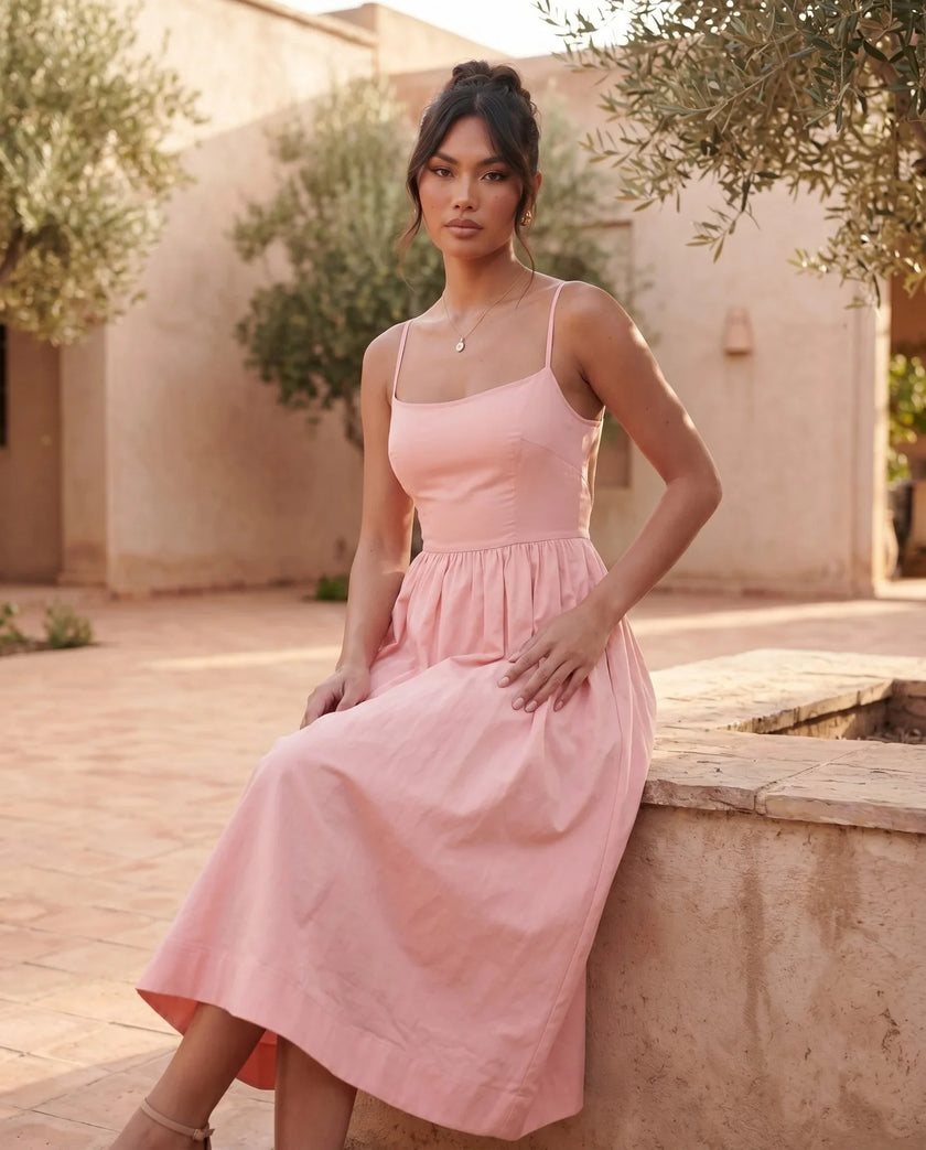 Wedding Guest Midi Dress Women Square Neck Corset Low Back