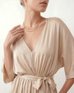 Maxi Dress Women V-Neck Draped Batwing Sleeve Open Back Tie Waist Wedding Guest
