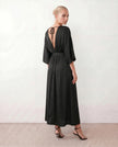 Maxi Dress Women V-Neck Draped Batwing Sleeve Open Back Tie Waist Wedding Guest