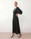 Maxi Dress Women V-Neck Draped Batwing Sleeve Open Back Tie Waist Wedding Guest