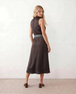 Cowl Neck Midi Dress Women Glossy Belted Sleeveless Cocktail